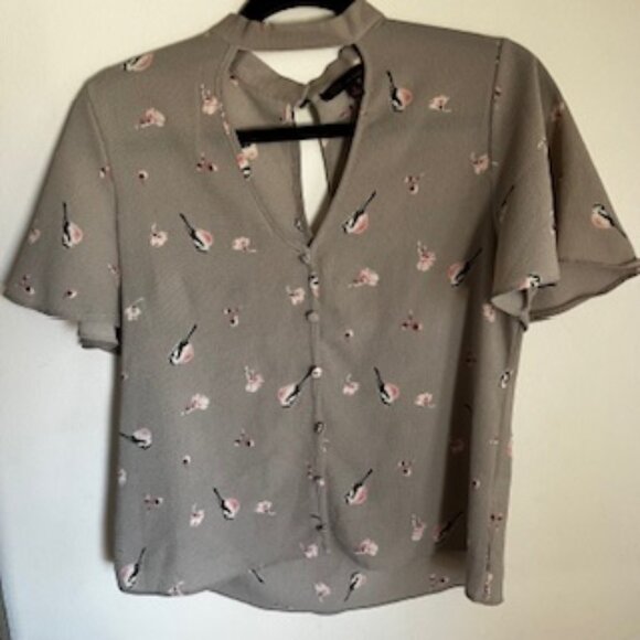 🧡3/15 Kaii Los Angeles Bird Floral Print Top Decorative Front Buttons Women's S - Picture 2 of 12